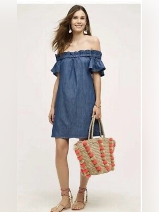 Corey Lynn Calter Dresses & Skirts - Anthropologie Corey Lynn
Calter Chambray Off
Shoulder Ruffle Dress Size X-Small